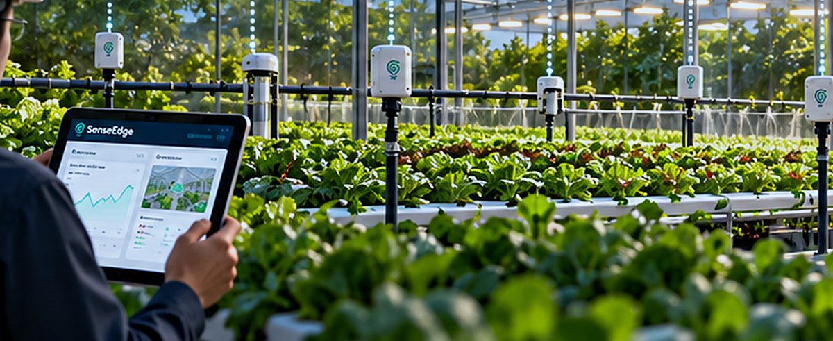 Hydroponic growing zone with SenseEdge sensors and a live dashboard